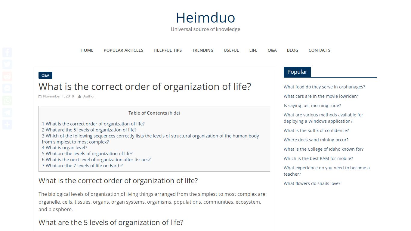 What is the correct order of organization of life? – Heimduo
